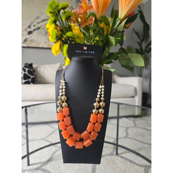 The Limited Orange Gold Beaded Necklace New - Picture 1 of 3